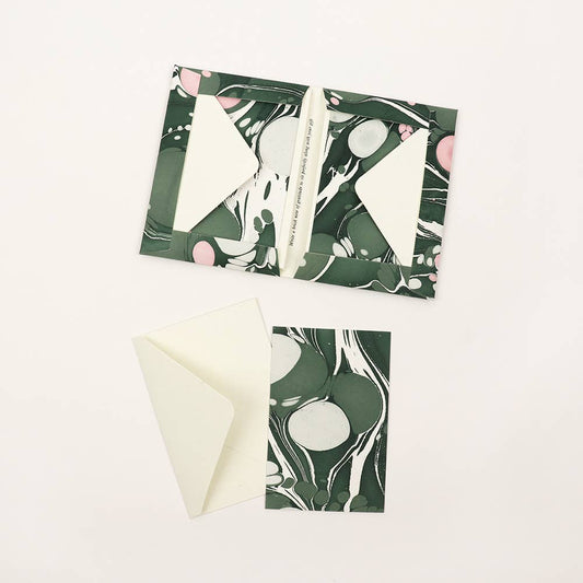 Green Hand Marbled Greeting Card Set