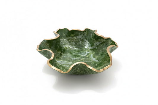 Small green gemstone resin bowl by The Vault Creative with a smooth, glossy finish and intricate gemstone design.