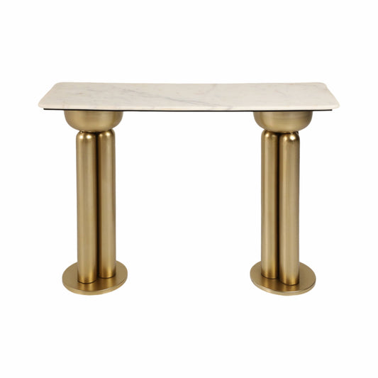Metal Marble Top Dual Column Console Table - Gold, 42 in.