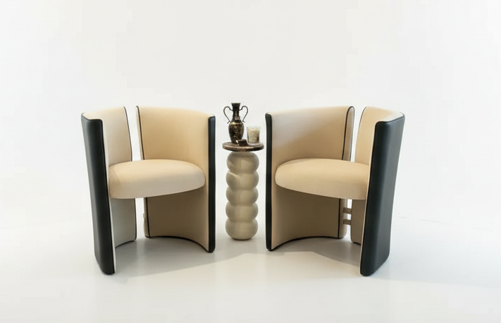 Mohair and Leather Split Back Chair