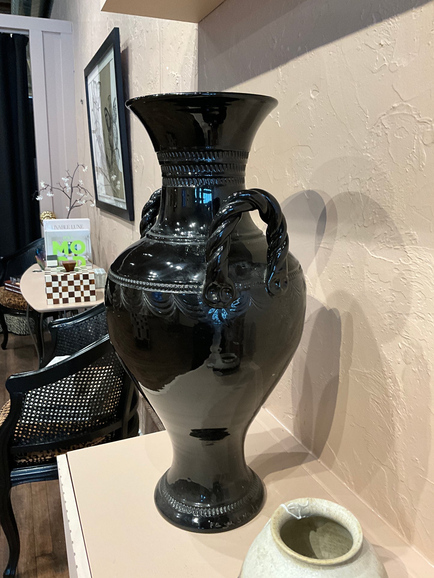 Large ceramic black vintage vase