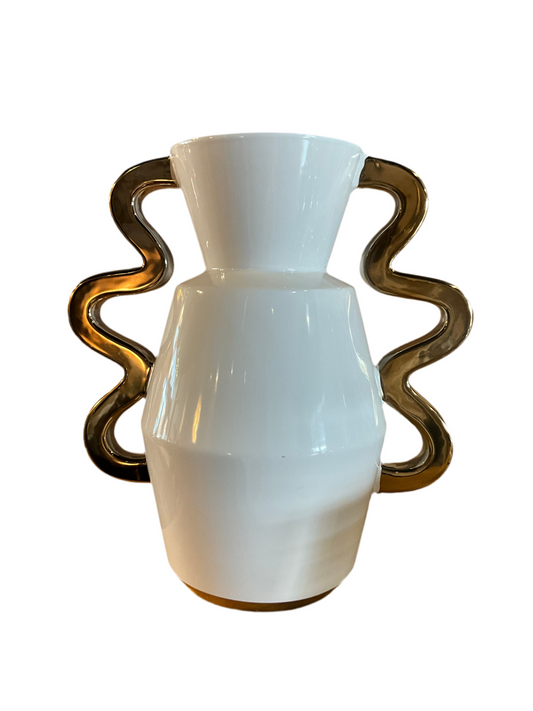 French ceramic white and gold vase