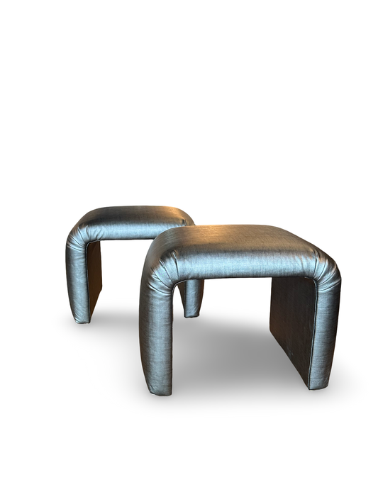 Dark Chrome Upholstered Ottoman