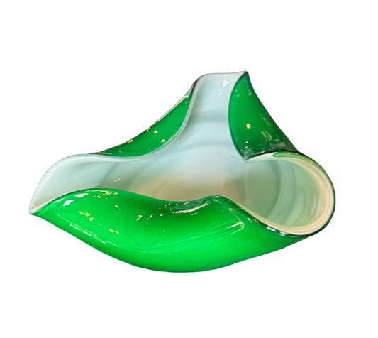 Folded glass green bowl