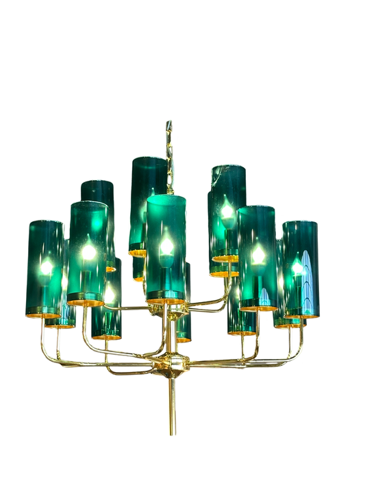 Teal and Gold Glass Chandelier