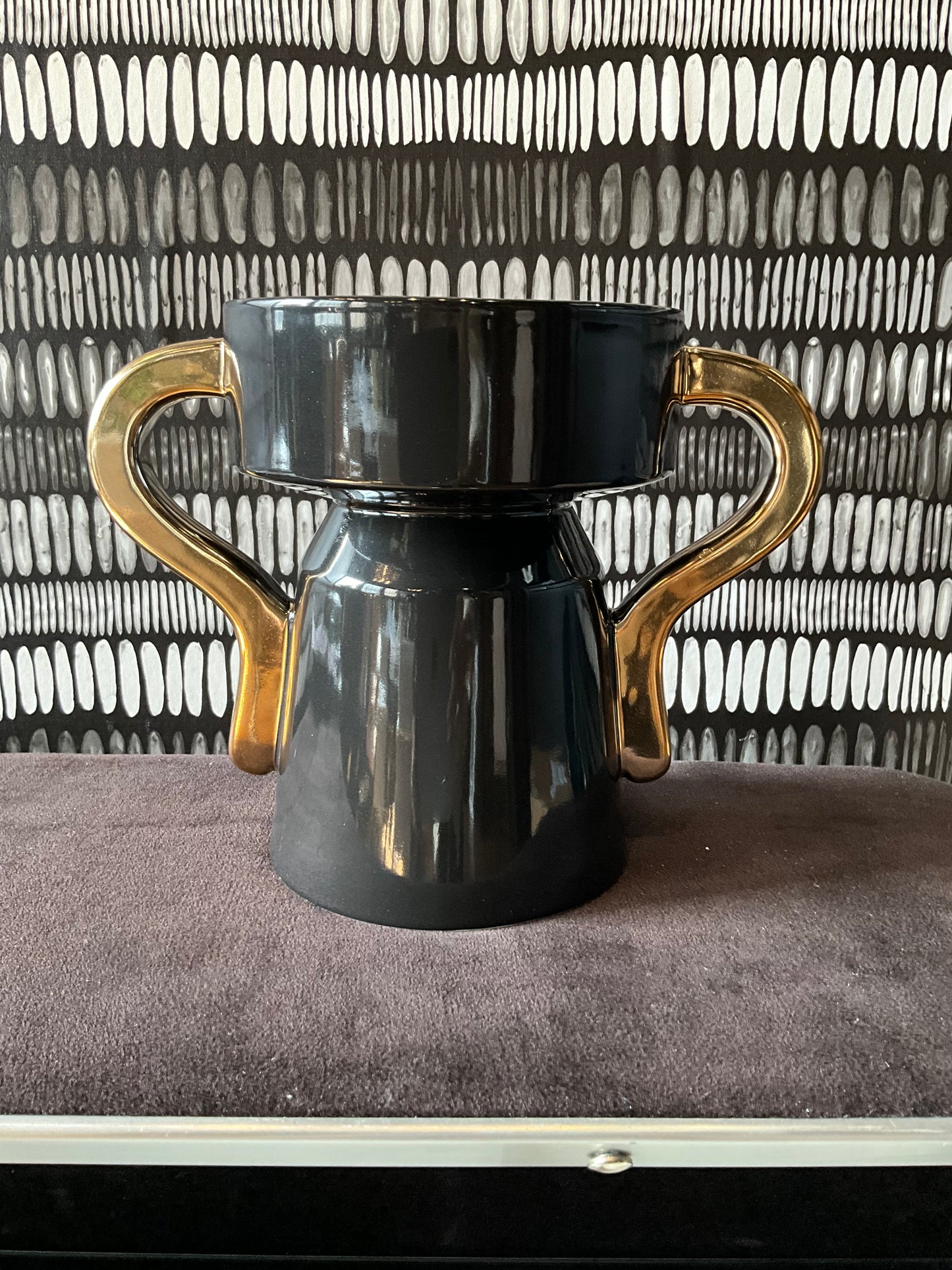 French Black and gold ceramic vase