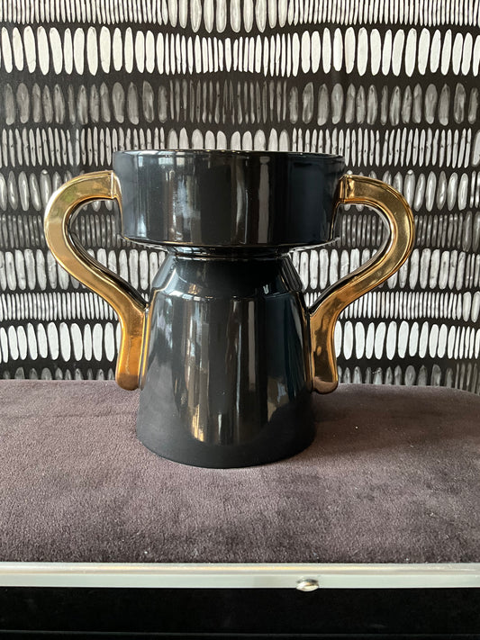 French Black and gold ceramic vase