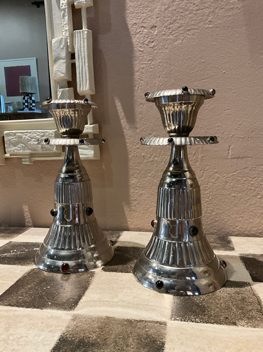 Silver and Stone Candle Sticks (pair)