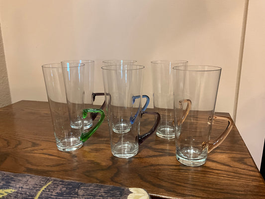 Vintage set of 6 glasses with assorted colored handles