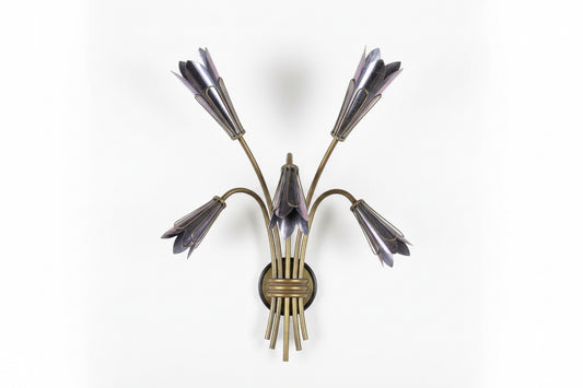 Pair of vintage French flower sconces with ornate metalwork and floral accents, perfect for antique-style wall décor.