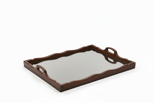 Vintage wood and glass tray by The Vault Creative, featuring a rustic wooden base with glass sides for elegant serving or display.