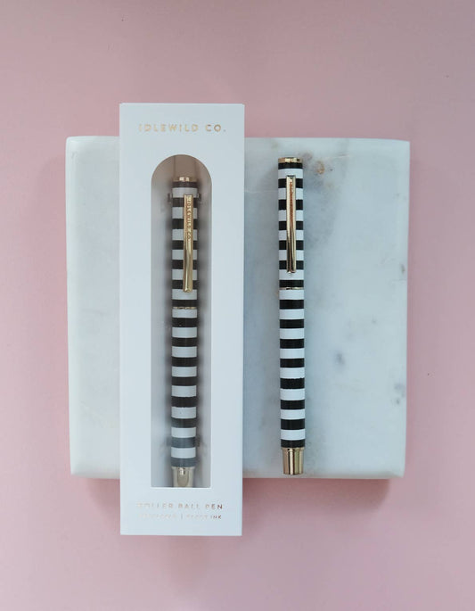 Black & White Stripe Rollerball Luxe Pen