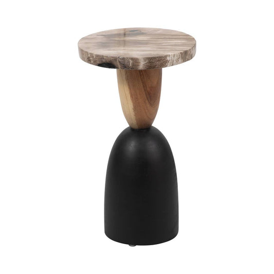Modern Suar Wood End Table with Black Base - Tan, 20 in.
