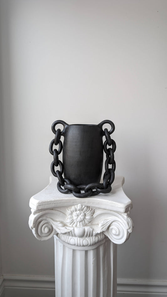 Handmade ceramic vase, black pottery vessel