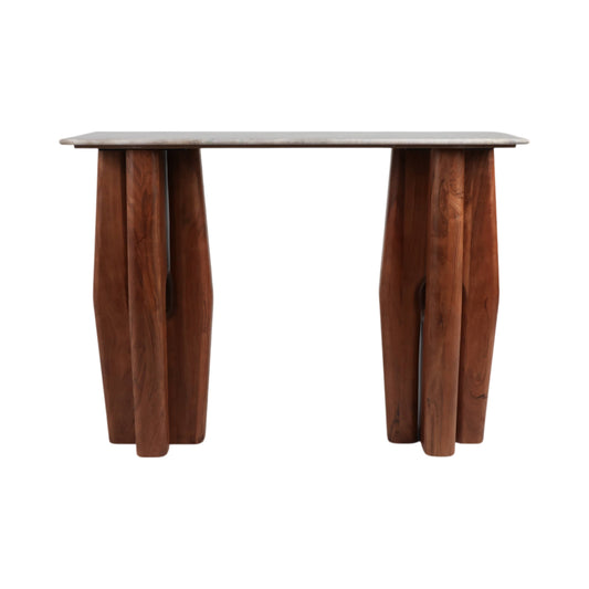 Wood Marble Tapered Legs Console Table - Tan, 42x31 in.